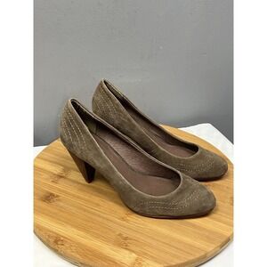 Aldo Pumps Women 6.5/37 Taupe Brown Suede Round Toe Stacked Cone Heel Stitch